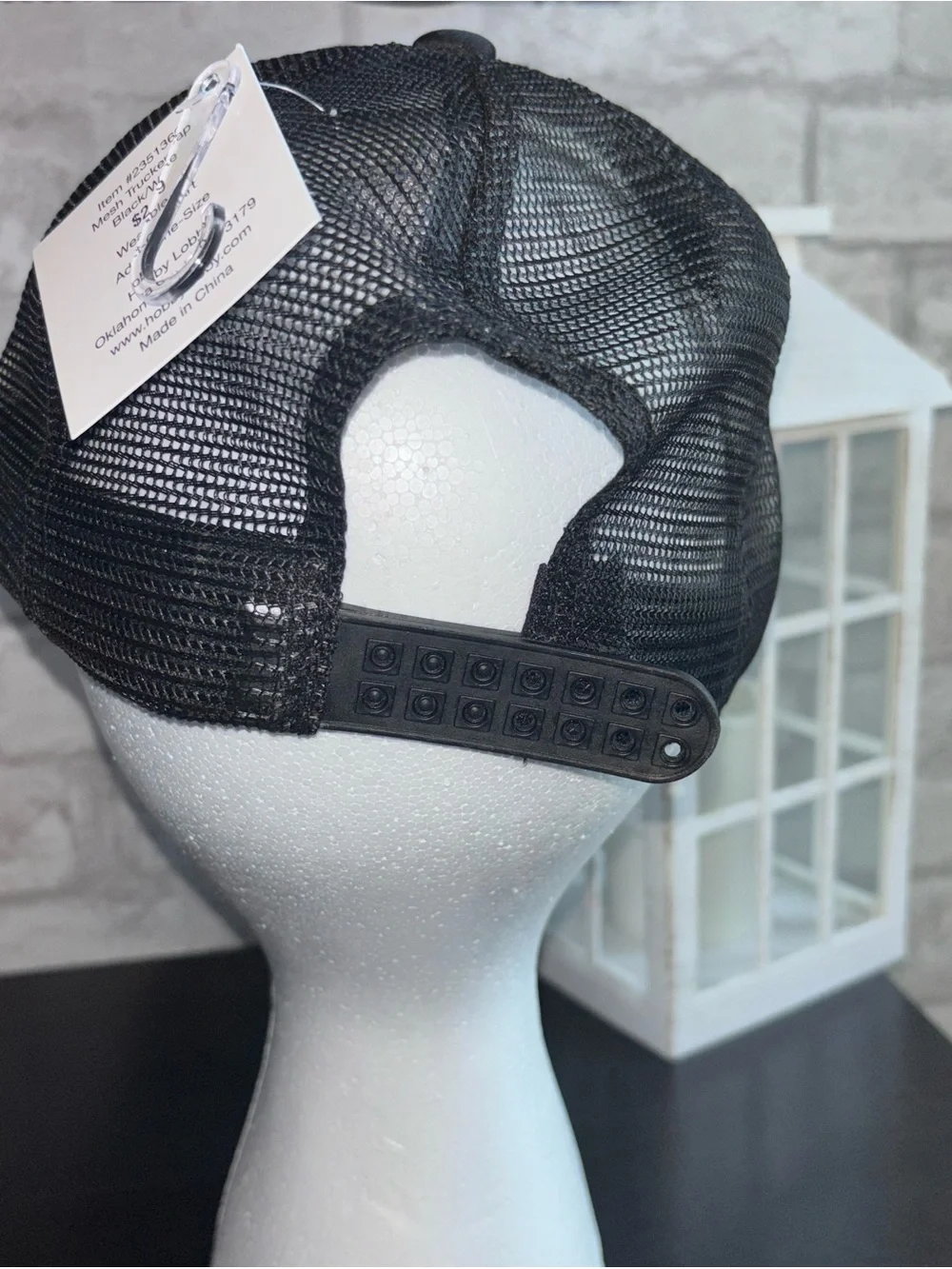Black & White Trucker Hat w/Handmade, Pink Bead & Green Sequin Watermelon Accent